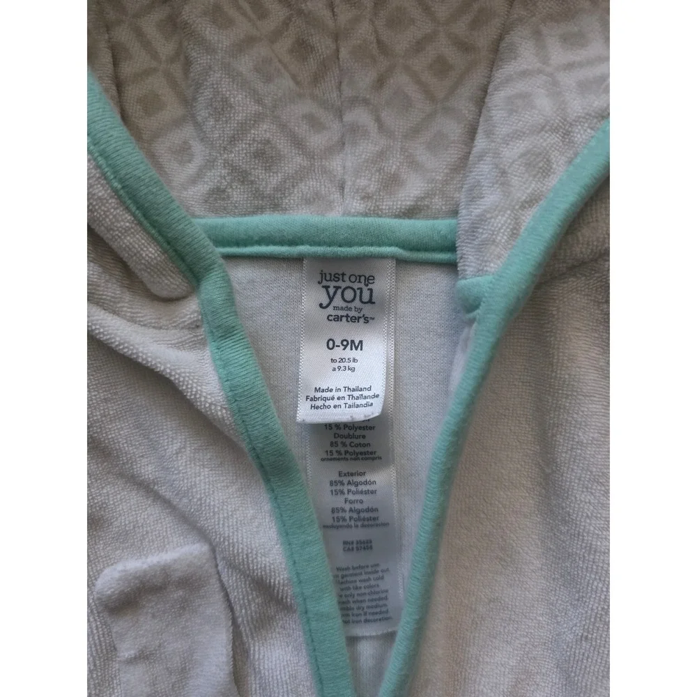 Just One You Carters Baby Hooded Robe White‎ Mint Green Bear 0-9M Bath Wrap